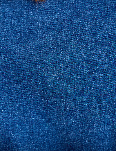 Robe trap&egrave;ze courte en jean col chemise denim double stone femme