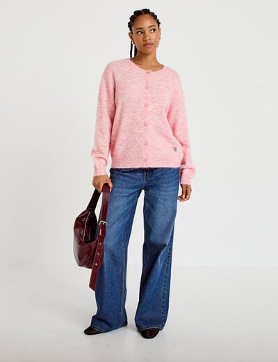 Gilet ample manches longues rose clair femme