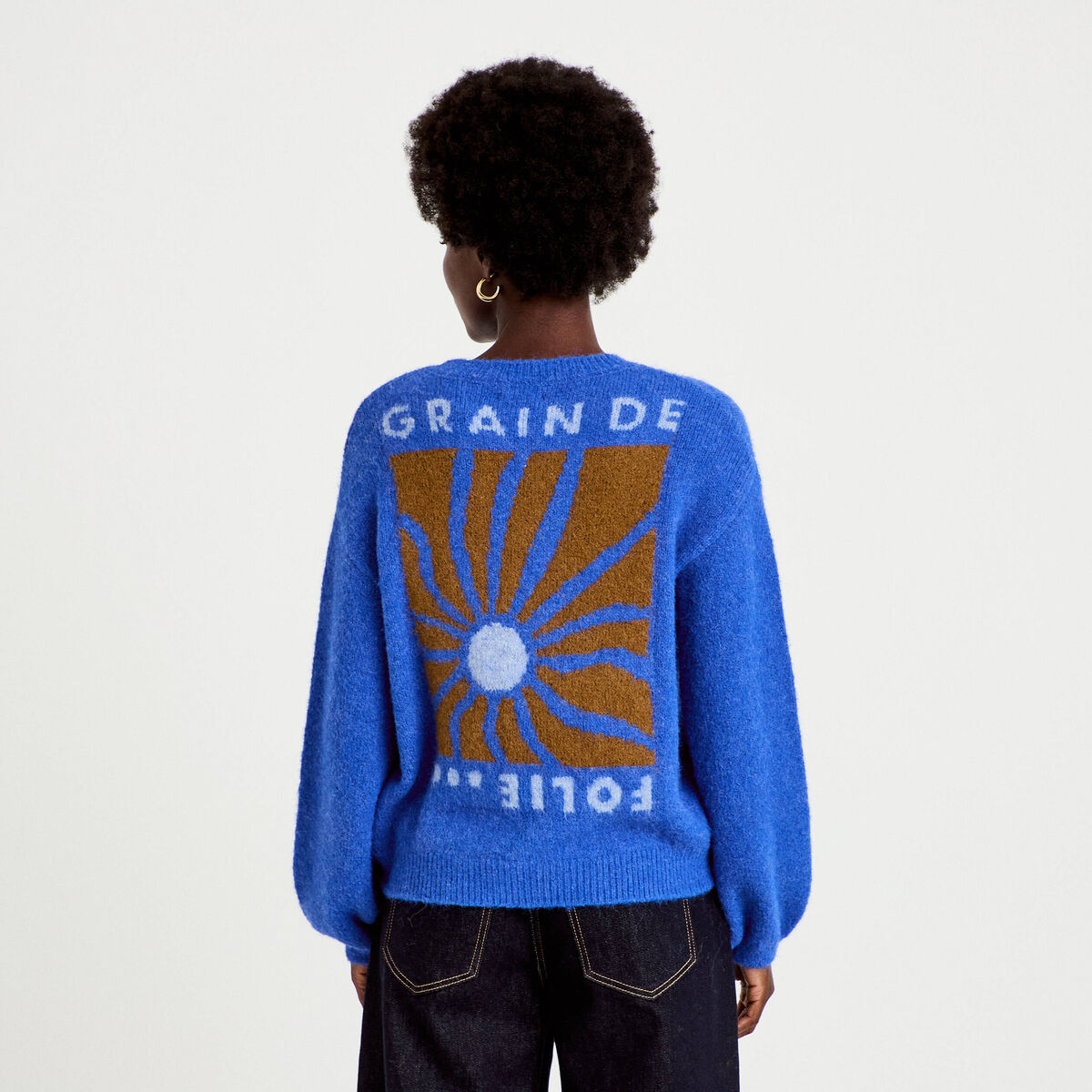Pull ample col rond manches longues bleu electrique femme
