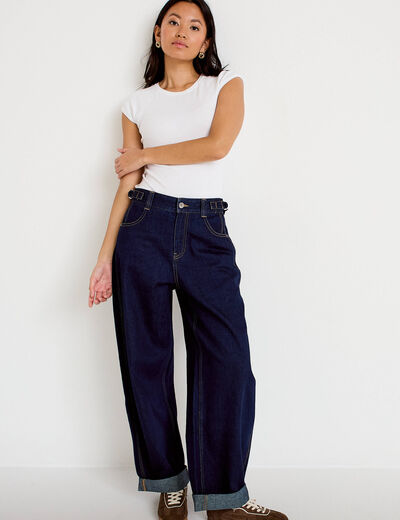 Jean barrel long en coton denim brut femme