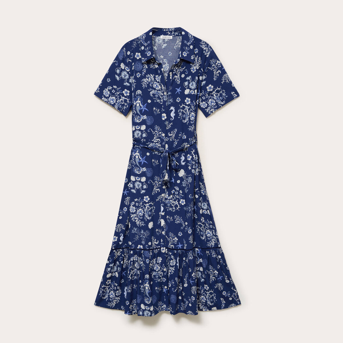 Robe longue col chemise bleu marine femme