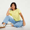 T-shirt col bateau manches courtes jaune citron femme