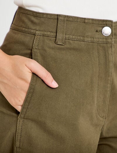 Pantalon chino coupe barrel vert kaki femme