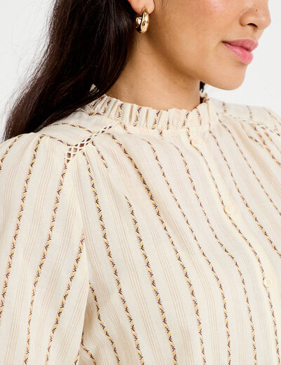 Blouse ajour&eacute;e manches longues marron femme
