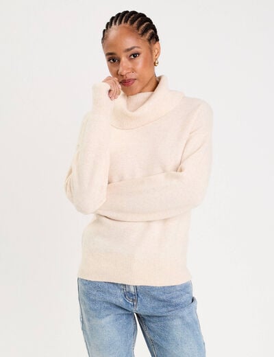 Pull avec col roul&eacute; ecru femme