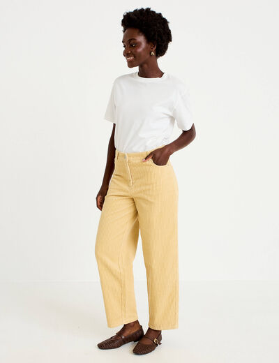 Pantalon large en velours jaune femme