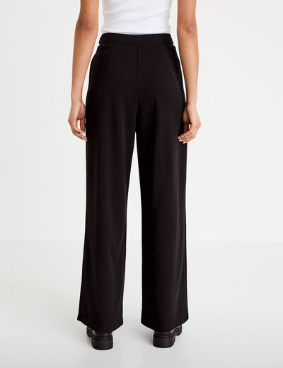 Pantalon large ceinture bijou noir femme