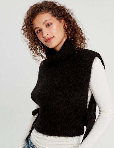 Pull sans manches col roul&eacute; noir femme