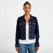 Veste cintr&eacute;e en jean col classique denim brut femme