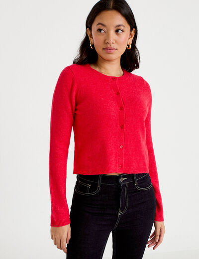 Gilet boutonn&eacute; manches longues rouge femme