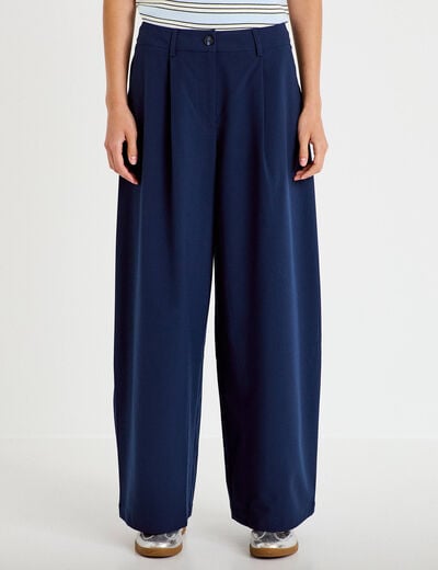 Pantalon barrel taille standard bleu marine femme