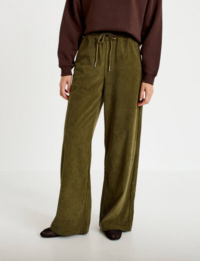 Pantalon jogging taille standard velours vert kaki femme
