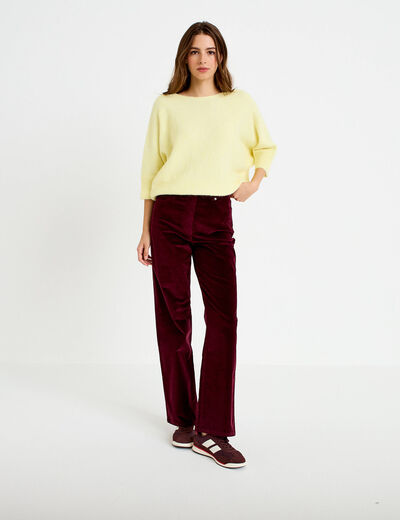 Pantalon bootcut taille haute velours bordeaux femme