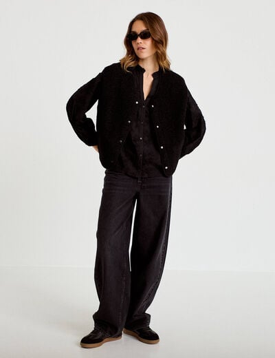 Blouse droite col rond manches longues noir femme