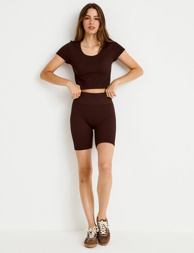 Short cycliste sans couture marron fonc&eacute; femme