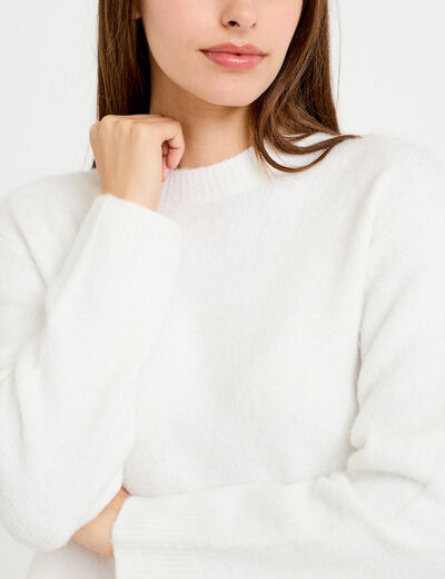Pull manches longues avec dentelle ecru femme