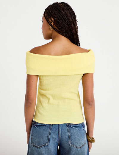 Top col bardot jaune pastel femme
