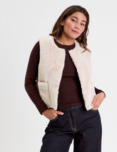 Gilet r&eacute;versible sans manches ivoire femme