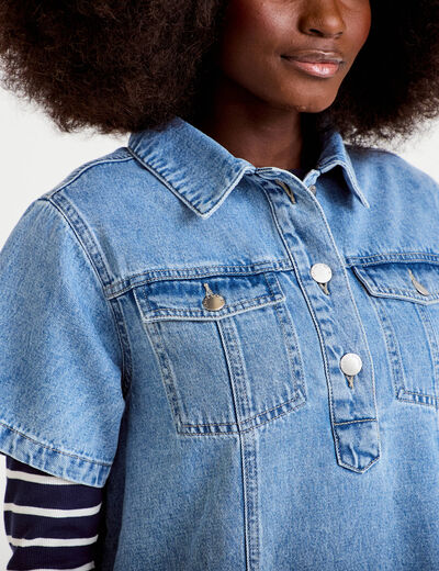 Robe droite en jean denim double stone femme