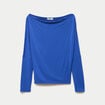 T-shirt col bateau manches longues bleu electrique femme