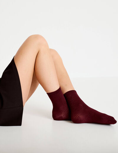 Chaussettes fils m&eacute;tallis&eacute;s bordeaux femme