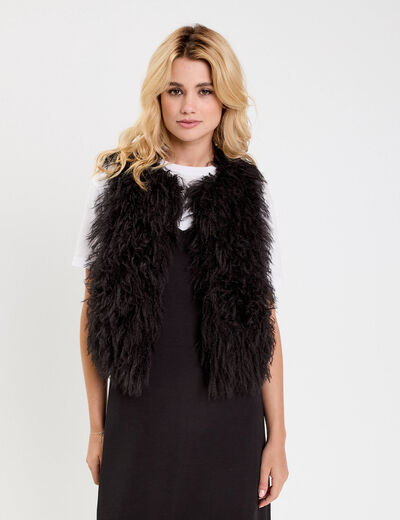 Gilet court sans manches fausse fourrure noir femme