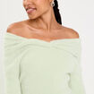 Pull ajust&eacute; col bardot manches longues vert pastel femme