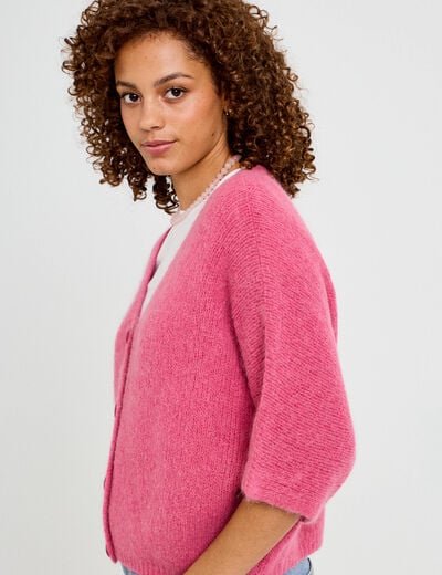 Gilet ample col v manches 3/4 vieux rose femme
