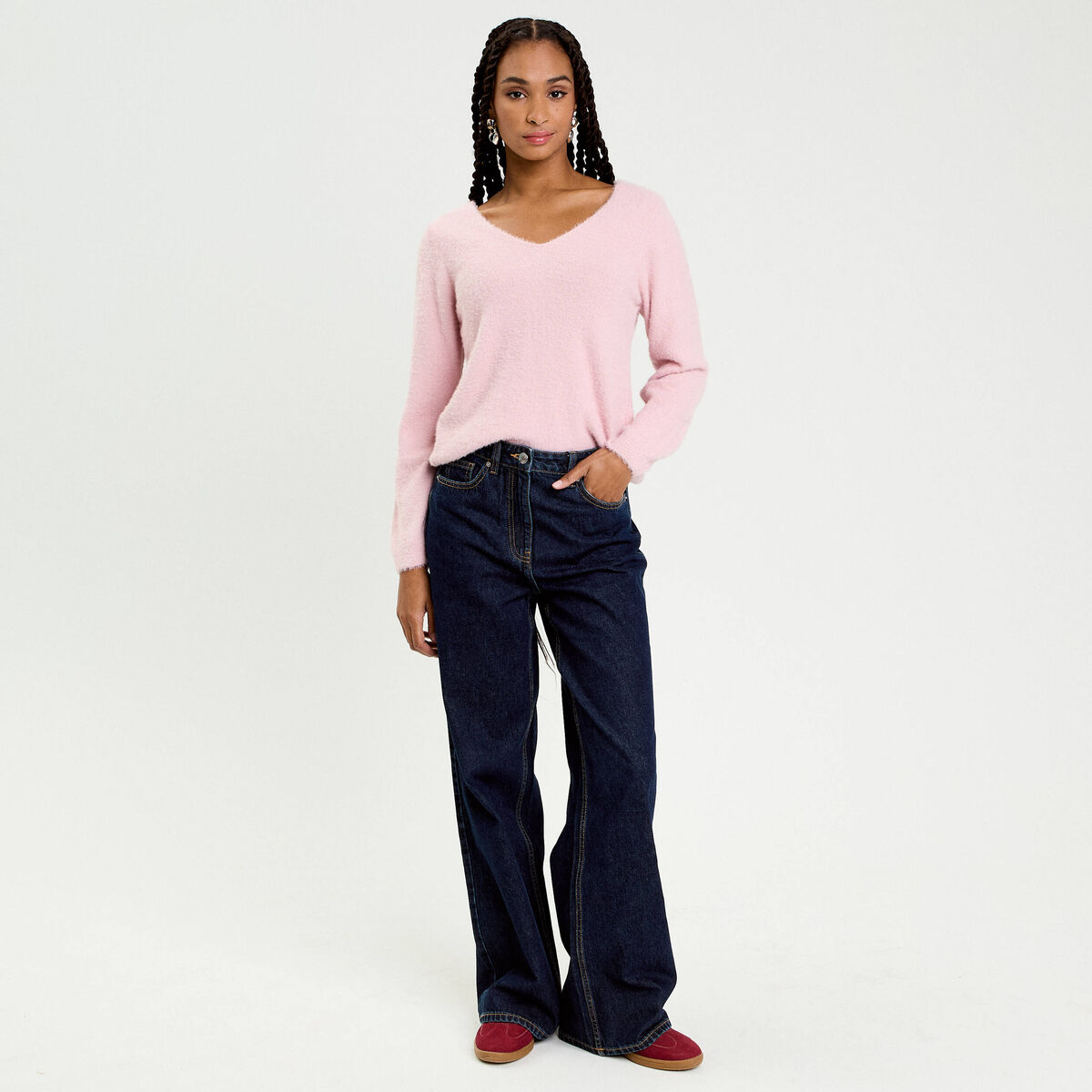 Pull d&eacute;tails coeur rose pastel femme