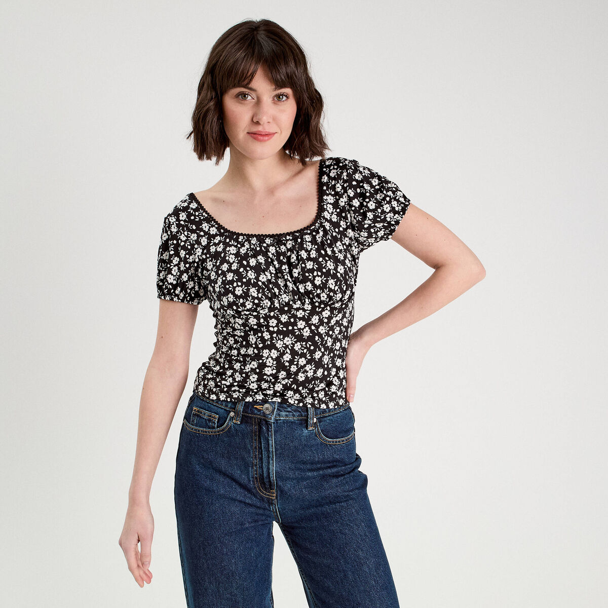 Blouse manches courtes noir femme