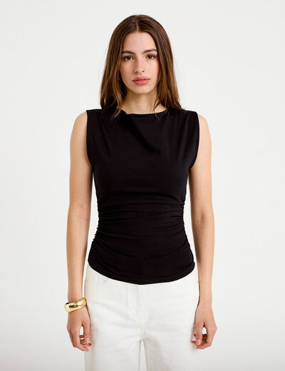 T-shirt ajust&eacute; col bateau sans manches noir femme