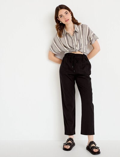 Pantalon droit 7/8&egrave;me taille haute noir femme