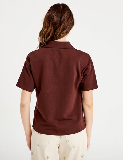 Sweat col chemise manches courtes marron femme