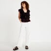Blouse droite sans manches pliss&eacute;e noir femme