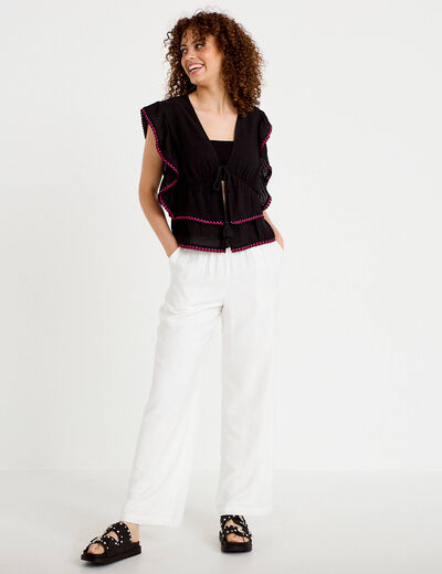 Blouse droite sans manches pliss&eacute;e noir femme