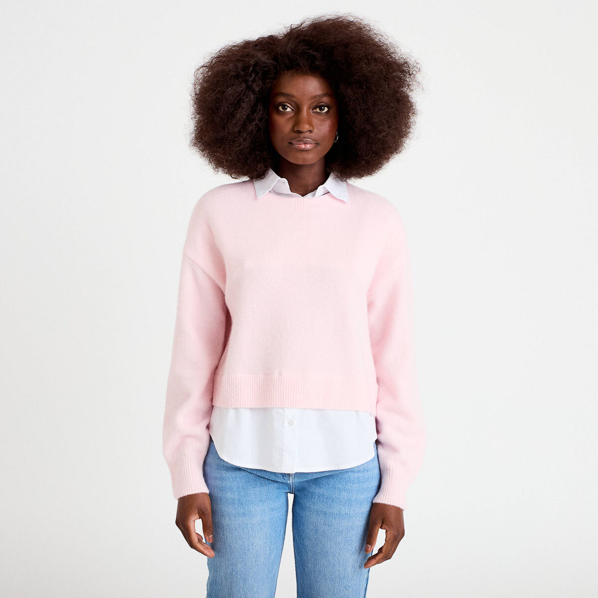 Pull chemise 2-en-1 rose clair femme