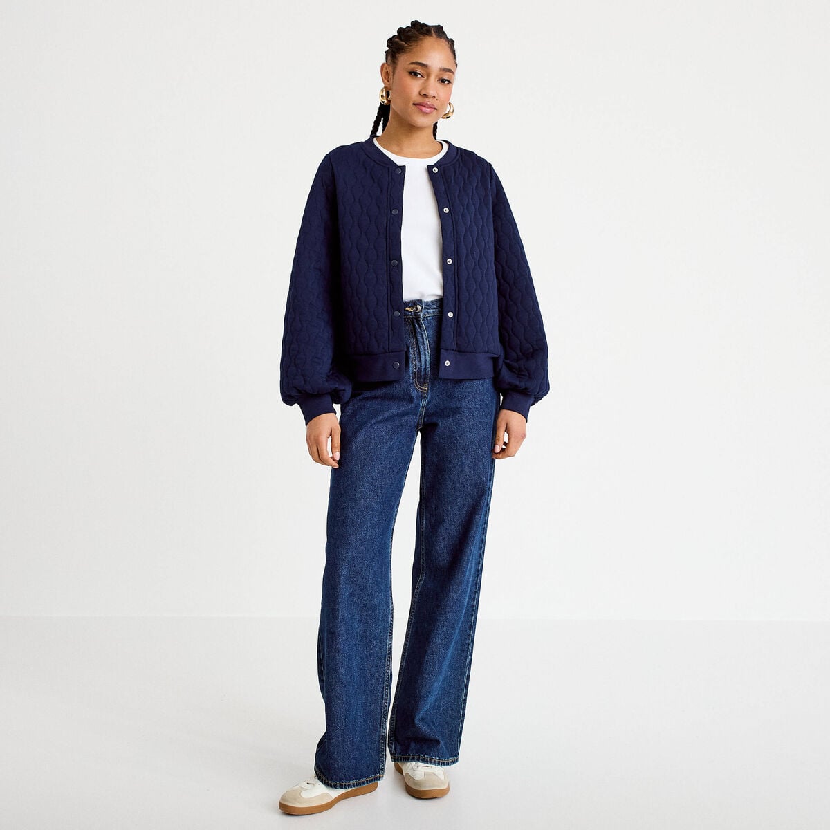 Bomber manches longues bleu marine femme