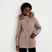 Manteau mi-long &agrave; capuche taupe femme