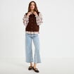 Blouse ample col montant manches longues beige femme