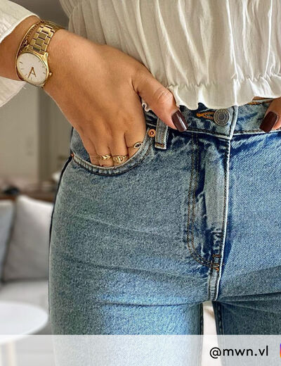 Jeans mom taille haute denim bleach femme