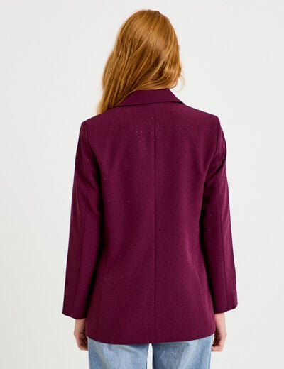 Blazer oversize brillant manches longues prune femme