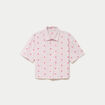Chemise droite cropped col am&eacute;ricain rose femme