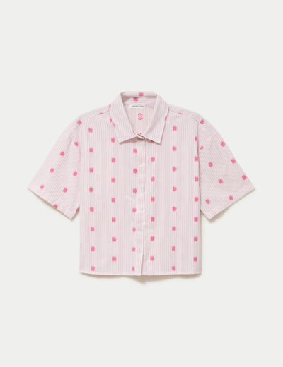 Chemise droite cropped col am&eacute;ricain rose femme