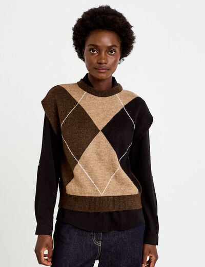 Pull sans manches beige femme