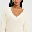 Pull col v manches longues ivoire femme
