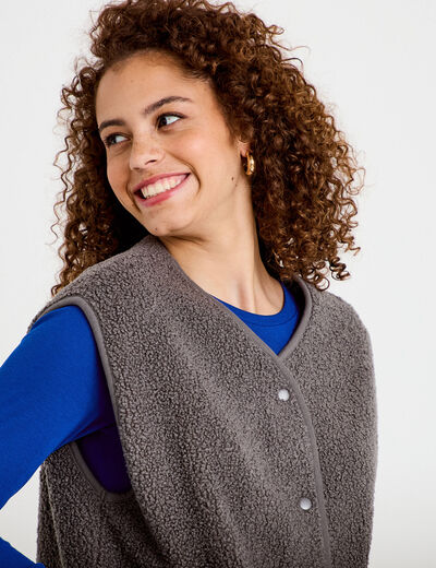 Gilet sans manches effet polaire gris fonc&eacute; femme