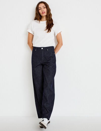 Jean barrel taille haute denim brut femme