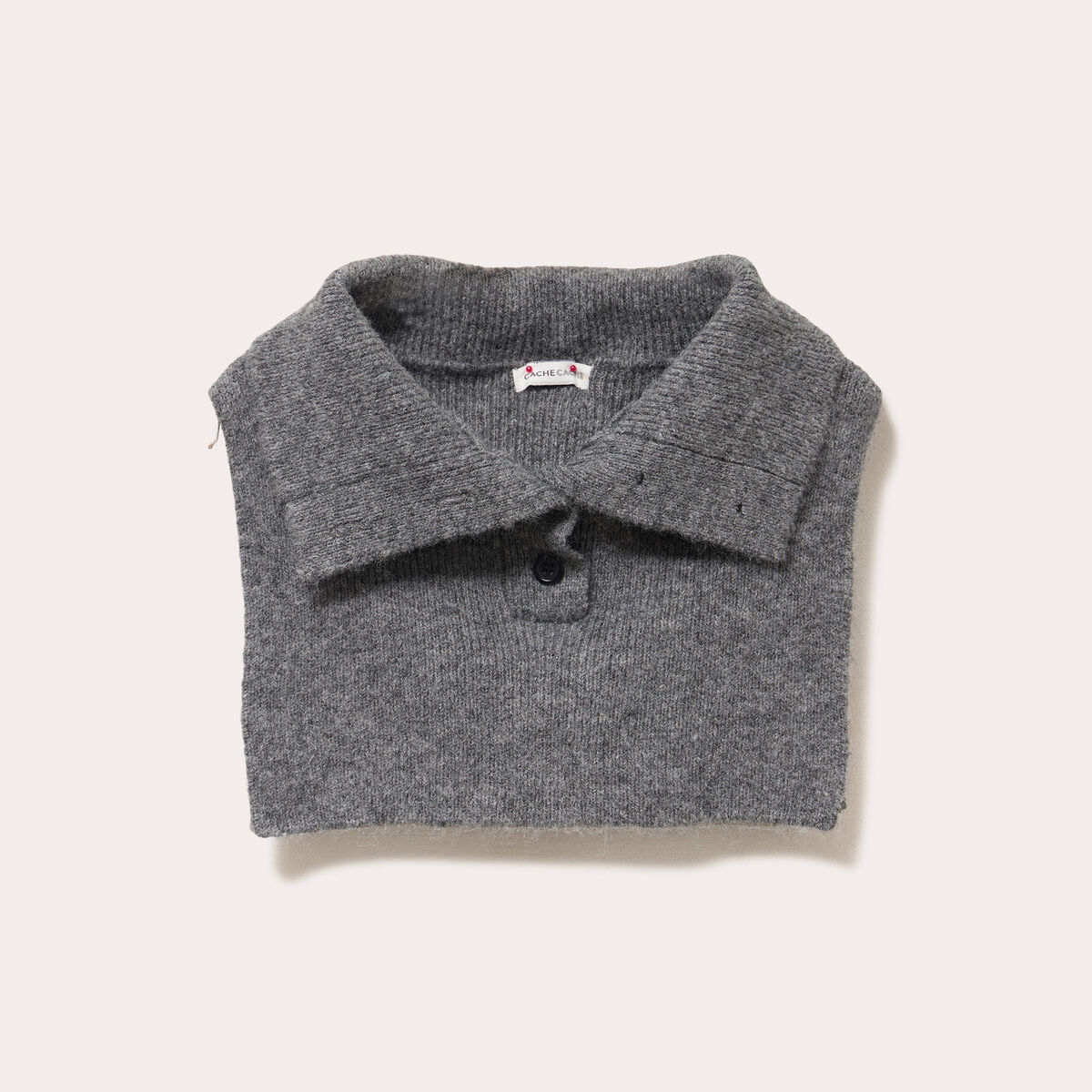 Col plastron en maille gris fonc&eacute; femme