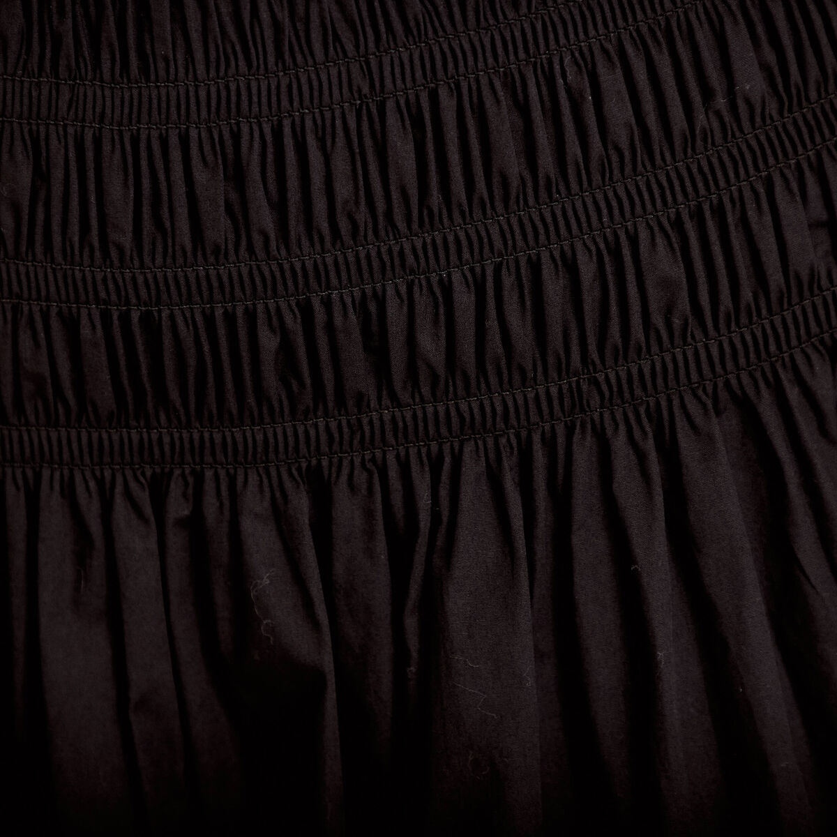 Jupon &eacute;vas&eacute; taille smock&eacute;e noir femme