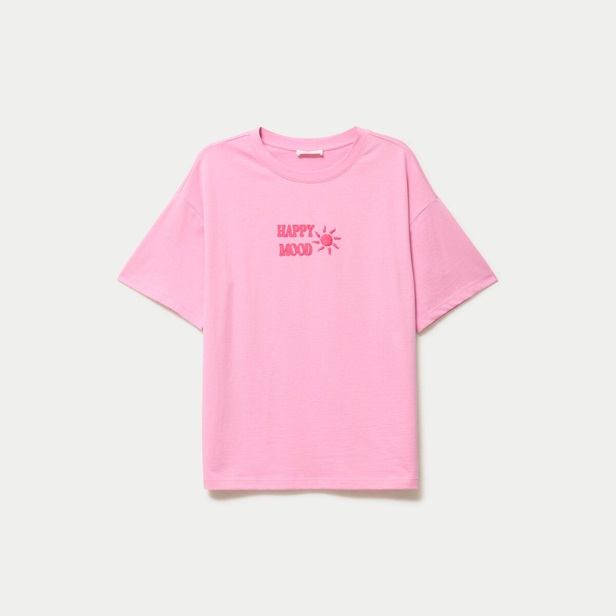 T-shirt col rond manches courtes rose corail femme